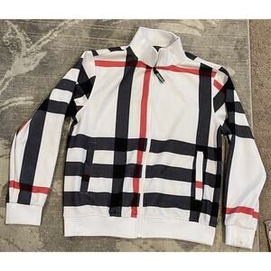 B Ray Sweater Men’s Full Zip Medium White Black Red